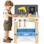 Costway Wooden Pretend DIY Tool Bench Playset Play Workbench Educational Toy w/Chalkboard