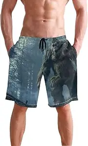 [XYMZR] Men's Swim Trunks Sasquatch Dark Tree Quick-Dry Bathing Suit Swimming Board Shorts S