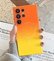 [RUNGOS] for Samsung S24 Ultra Case MagSafe, with Camera Lens Protectors (Stable Magnetic) [All Round Protection] Soft Shockproof for Samsung Galaxy S24 Ultra Case, Stylish Gradient Orange to Yellow