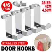 4x/6x Over Door Hooks Hanger Holder Stainless Steel Cabinet Organizer Clothes AU
