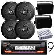 JVC Marine Bluetooth CD Radio, Amp, 4x 6.5" + 2x 3.5" Black Speakers, Antenna