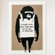 Galrie Banksy Laugh Now Art Print 2003 - Iconic Wall Decor, White Frame, A1 60 x 84cm (23 x 33inch)