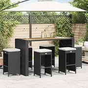 Garden Bar Stools with Cushions 6 pcs Black Poly Rattan,Comfortable Garden Bar Stools for Outdoor Relaxation | Durable PE Rattan Construction Patio Seating