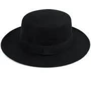 Classic Flat Top Fedora Hat Wool Felt Boater Hat Short Brim Church Derby Cap ...