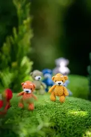 Micro crochet miniature Gold teddy bear: tiny miniature dollhouse animals