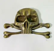 Skull & Crossbones Large Paperweight Brass With Antique Finish Man Cave Decor