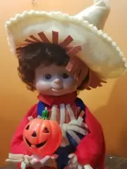 RARE Vintage Animated Halloween Kids Scarecrow Pumpkin Boy Light Decoration Prop