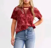 Affliction Women's “PRAISE WINGS” short sleeve back panel red & pink T-shirt NWT