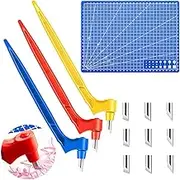 US Craft Tools Kit 360 Degree Rotating Tools Art Tools with Pen 15/30/45 Degree Blades Mat for DIY Craft Hobby Scrapbook Stencil(Yellow, blue and red)