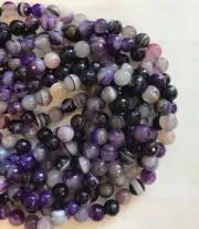 13 inch strand of natural Amethyst Agate Round Faceted 8mm beads.