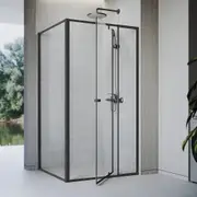 ELEGANT 900x1900mm Shower Screen Bathroom Matte Black Aluminum Frame Glass Door with 1000x1900mm Side Panel