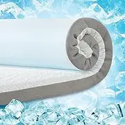 3 Inch Cooling Mattress Topper King, Ice Silk with Gel-Infused 40D Memory Foam Bed Topper Pad with Removable Soft Cover, Pressure Relief & Non-Slip (White, King)