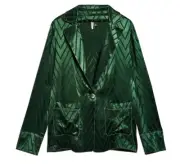 TOPSHOP Green Chevron Satin Blazer Jacket Size 6 | Contrast Stitch | Chic Look