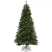 Costway 2.4M PVC Christmas Tree Hinged Decoration Tree Holiday Full Tree Seasonal Decoration w/8 Lighting Modes
