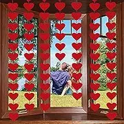 Partyprops 72 Red Heart Felt Garland - Valentine's Day Decor - Red Heart Hanging String Garland - 3 Garlands of 24 Hearts Each - 9.8ft Long