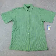 Van Heusen Shirt 100% Cotton Short Sleeve Green Blue Stripe Men's 15- 15 1/2 NWT