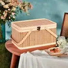 Vintage Moon Cake Box Natural Bread Storage Basket Bamboo Basket Beach