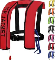 Inflatable Life Jacket Adult Adjustable Swim Vest 150N Nylon Life Jackets with Reflective Strips & Whistle Snorkel Vest Flotation Safety Buoyancy Aid for Water Sports Boating