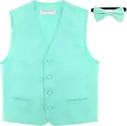 [Vesuvio Napoli] BOY'S Dress Vest & BOW Tie Solid AQUA GREEN Color BowTie Set