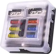 6 Way Fuse Block,12V Blade Fuse 6 Circuit ATC/ATO Waterproof Fuse Box Holder with LED Indicator Waterpoof Cover for 12V/24V Automotive Truck Boat Marine RV Van Vehicle