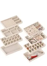 Set of 8 Stackable Jewelry Organizer Stackable Trays,Jewelry Drawer Beige