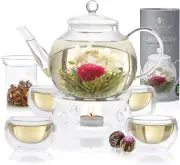 40 oz Borosilicate Glass Teapot Gift Set with Blooming Tea & Insulated Cups