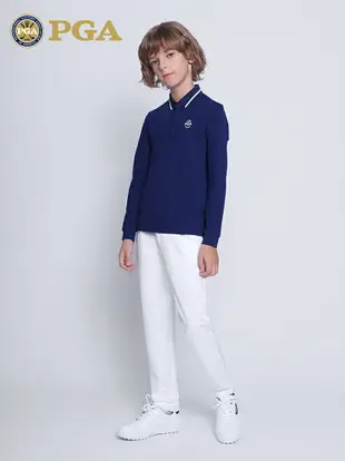 美國PGA高爾夫兒童長袖打底衫男童青少年上衣褲子服裝套裝時尚T恤