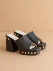 Chunky Studded Platform Slip-On Heels - Oasis Society