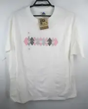 VTG Adidas Argyle Pink Gray Diamond Adidas Tee Womens XL Casual T Shirt NWT
