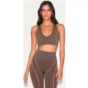 Chocolate Ribbed Seamless Sports Bra, Chocolate