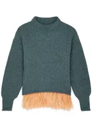 LA Double J High Kick Feather-trimmed Alpaca-blend Jumper - Blue - S (UK8-10 / S) S (UK8-10 / S)
