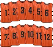 12PCS Kid's Football Pinnies Quick Drying Soccer Jerseys Youth Sports Scrimmage Basketball Team Training Numbered Bibs Practice Sports Vest Orange