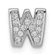 Sterling Silver Rhodium-Plated Cz Letter W Initial Slide Charm