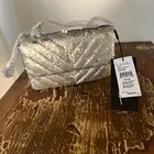 Nicole Miller Silver Mermaid Sequin Chain Strap Crossbody Small Bag Purse NWT