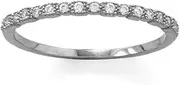 [JewelryWeb] 925 Sterling Silver Rhodium Plated Thin CZ Ring 17 1.25mm CZs Across Top Band is 1.5mm Tapers Down to 1. Jewelry for Women - Ring Size Options: 3 4 5 6 7 8 9