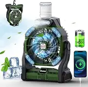Clemas Camping Fan with Mister Rechargeable | Long Lasting Portable Battery Powered Water Misting Fan Table Fan 14000mAh | 26000mAh | RGB Lights, Timer, Power Supply - For Outdoor & Emergencies