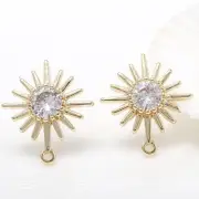 2Pairs 18K Gold Plated Stud Earrings Connector, Cubic Zirconia Sun Burst Earrin