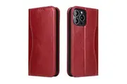 For iPhone 15 Pro Max Case Fierre Shann Genuine Cowhide Leather Wallet Cover Red