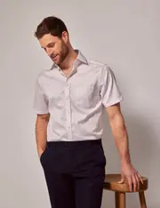 Hawes & Curtis Non-Iron Pink Pique Tailored Fit Short Sleeve Shirt | Chest Pocket Size: Medium