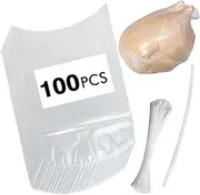 Anmboor Poultry Shrink Bags, chicken bag 100Pack (13x18Inches) Clear Poultry Heat Shrink Wrap Freezer With 100 Zip Ties, a Silicone Straw for Chickens, Rabbits
