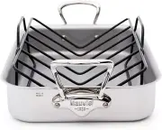 Mauviel M'Cook Stainless Steel Roasting Pan With Rack, 13.5 X 9.8 Inch
