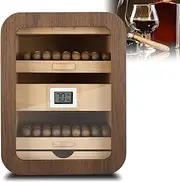 [ZyKnaurral] Cedar Wood Humidor, 110 Counts Large Capacity,Cigar Humidors with Spanish Cedar Wood Shelves, Digital Hygrometer, Humidifier, Father's Day Gift for Men,C