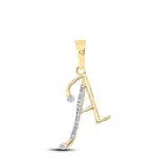 10k Yellow Gold Round Diamond A Initial Letter Pendant 1/12 Cttw