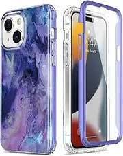 Esdot for iPhone 15 Case with Built-in Screen Protector,Ultimate Durable Cover with Fashionable Designs for Women Girls,Stylish Protective Phone Case 6.1" Purple Opal Marble