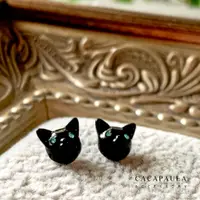 在飛比找蝦皮購物優惠-【CaCa．Paula】藍眼黑貓．純銀耳針．矽膠耳夾｜耳環
