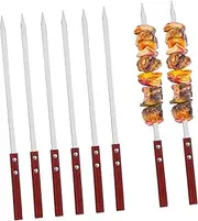 BUTIFULSIC 6Pcs Stainless Steel Flat Skewers Barbecue Sticks for Grilling Meat Vegetables High Temperature Resistant Roasting Sticks for Camping Picnics