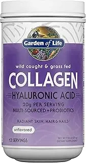 Garden of Life Marine & Grass-Fed Collagen Peptides Powder Supplement (Type I, III) with Probiotics, BCAAs & Hyaluronic Acid for Radiant Hair, Skin & Nails – Unflavored, 20g per Serving, 12 Servings