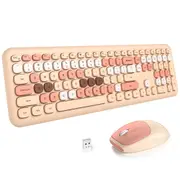 ANYMOB Bluetooth Keyboard And Mouse Combo Set Milk Tea Colorful Retro Design Portable Wireless Soft Touch Keys