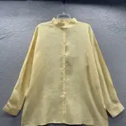 Eileen Fisher Irish Linen Casual Button Shirt Top Yellow Long Sleeve Collared L