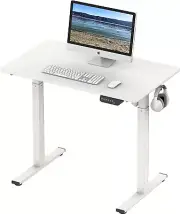 Small Electric Height Adjustable Standing Desk with Hanging Hooks and Cable Mana